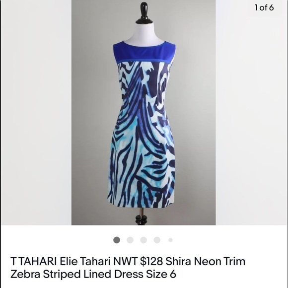 ⭐️T Tahari,Shira, Neon Trim,Zebra Striped Dress, Gorgeous, Fun,Funky & Fabulous! - Picture 9 of 9